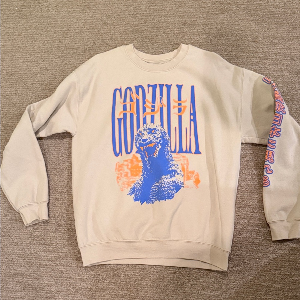 Godzilla Graphic Crewneck Sweatshirt - Cream; men’s medium